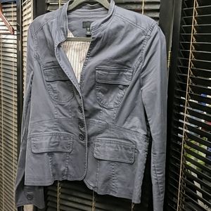 H&M blue twill blazer 12 moto collar